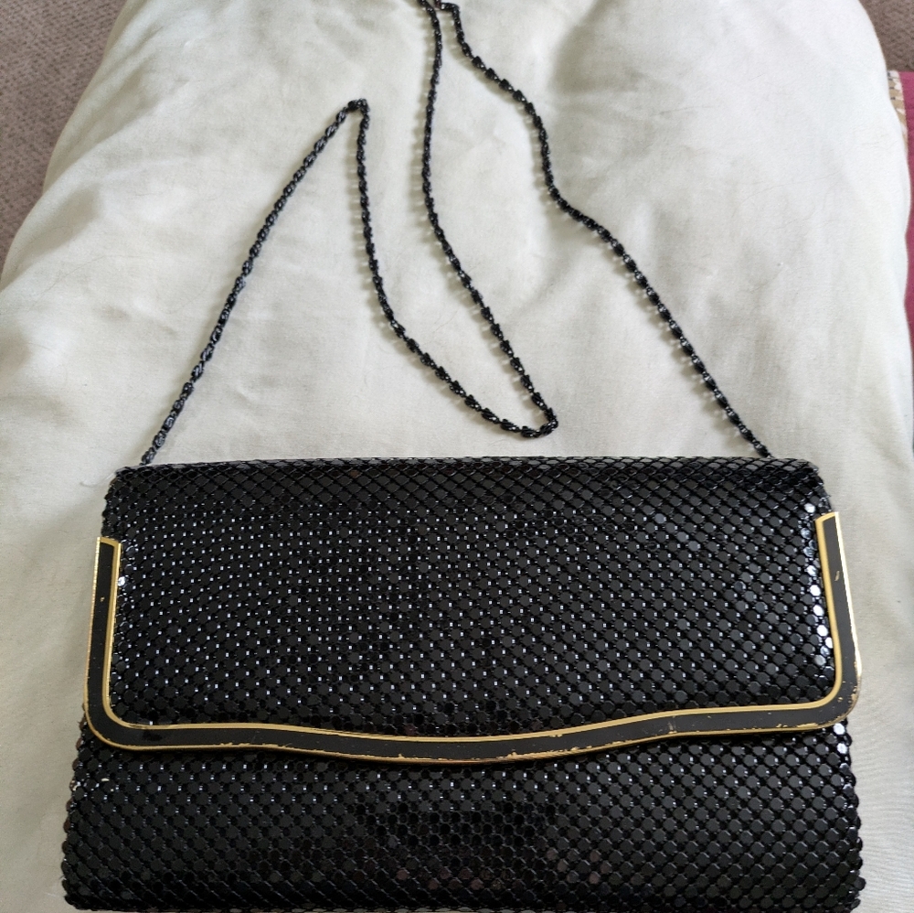 Chic Black Beaded Clutch with Gold Accents
